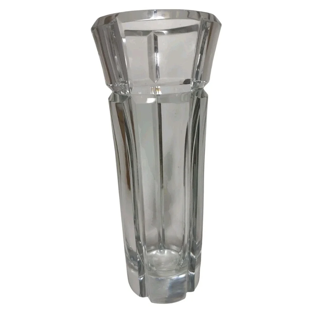 Mikasa Crystal Flower Vase Heavy‎ Contemporary Grooved Made in Yugoslavia
